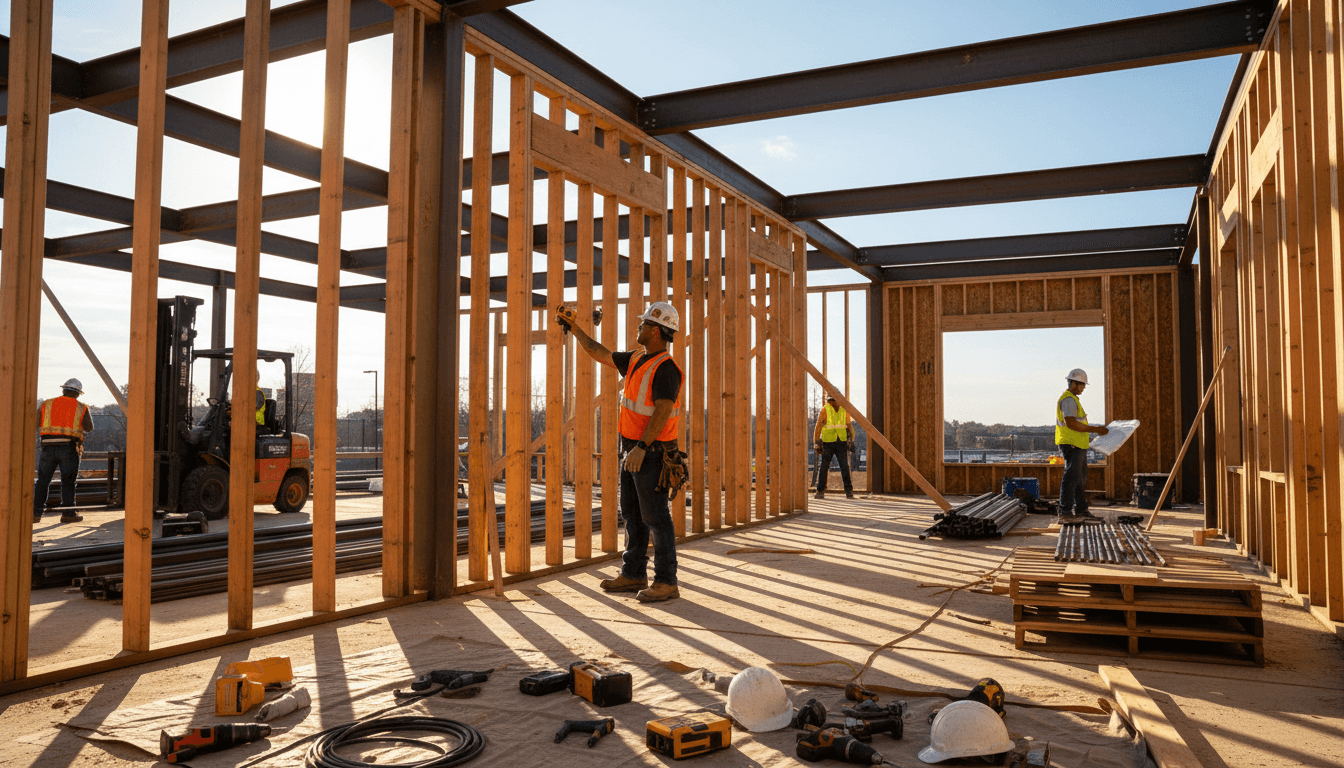 Construction team member working on active Atlanta building project