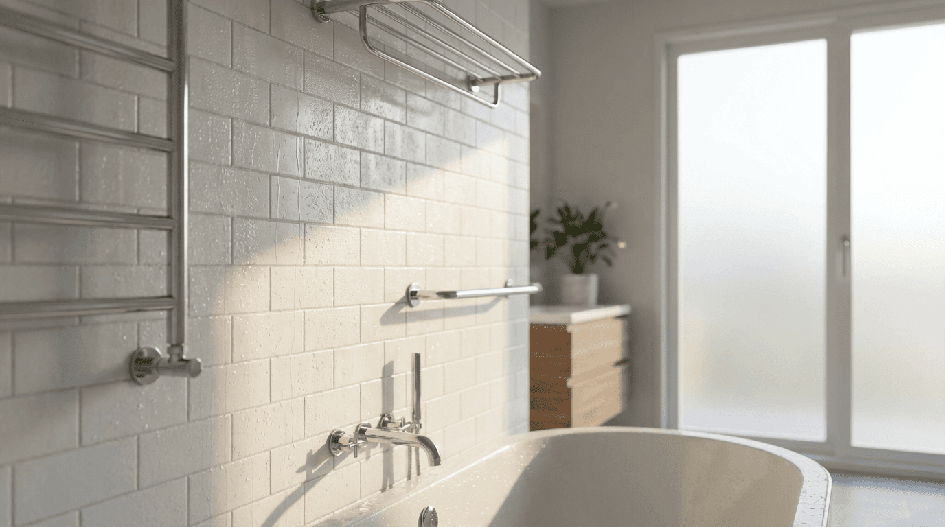 Newly renovated bathroom with tile work and modern fixtures